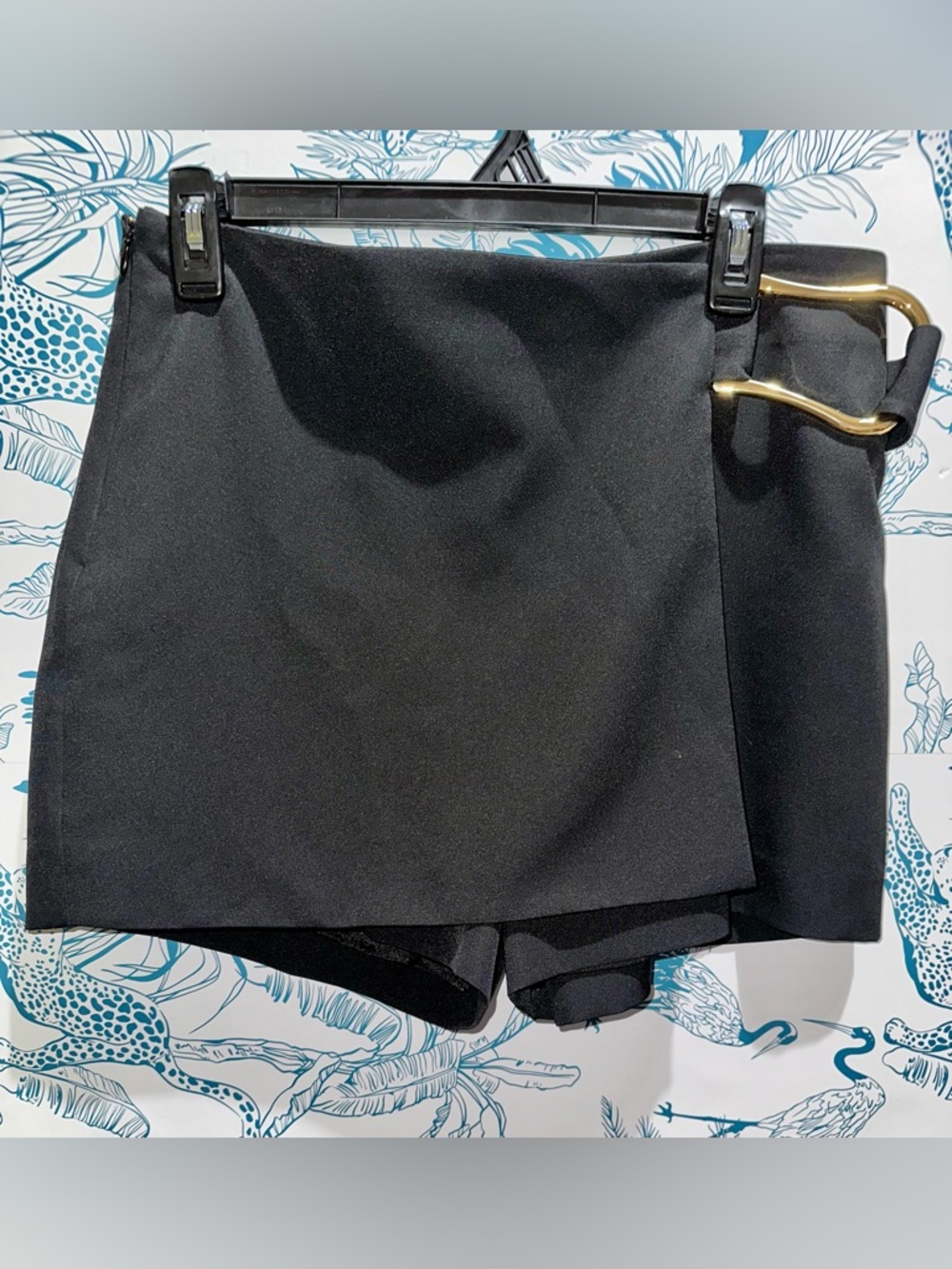 Black Wrap-Front Women's Shorts with Gold Buckle
